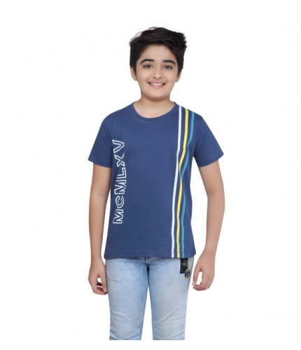 Boy's Cotton Grapic Printed Round Neck T-Shirt (Blue)