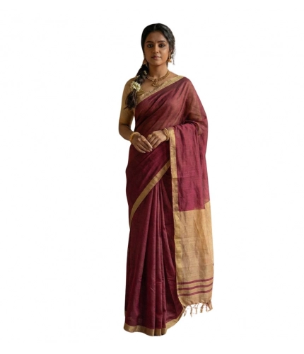 Women's Cotton Printed Saree With Unstitched Blouse 5.5Mtr (Wine)
