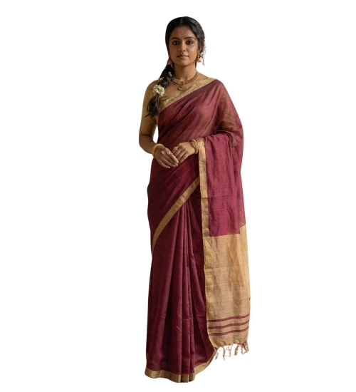 Women's Cotton Printed Saree With Unstitched Blouse 5.5Mtr (Wine)