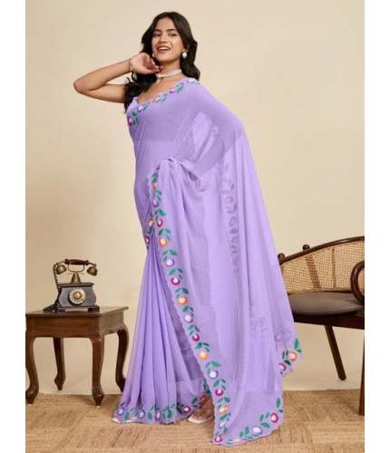 Women's Georgette Printed Saree With Unstitched Blouse 5.5Mtr (Lavender)