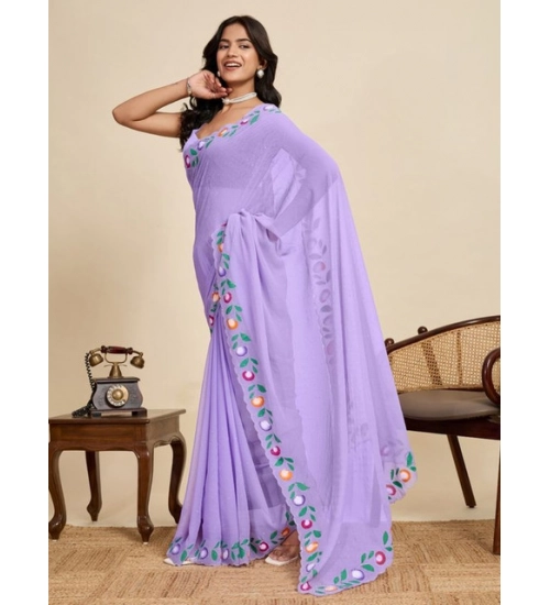Women's Georgette Printed Saree With Unstitched Blouse 5.5Mtr (Lavender)