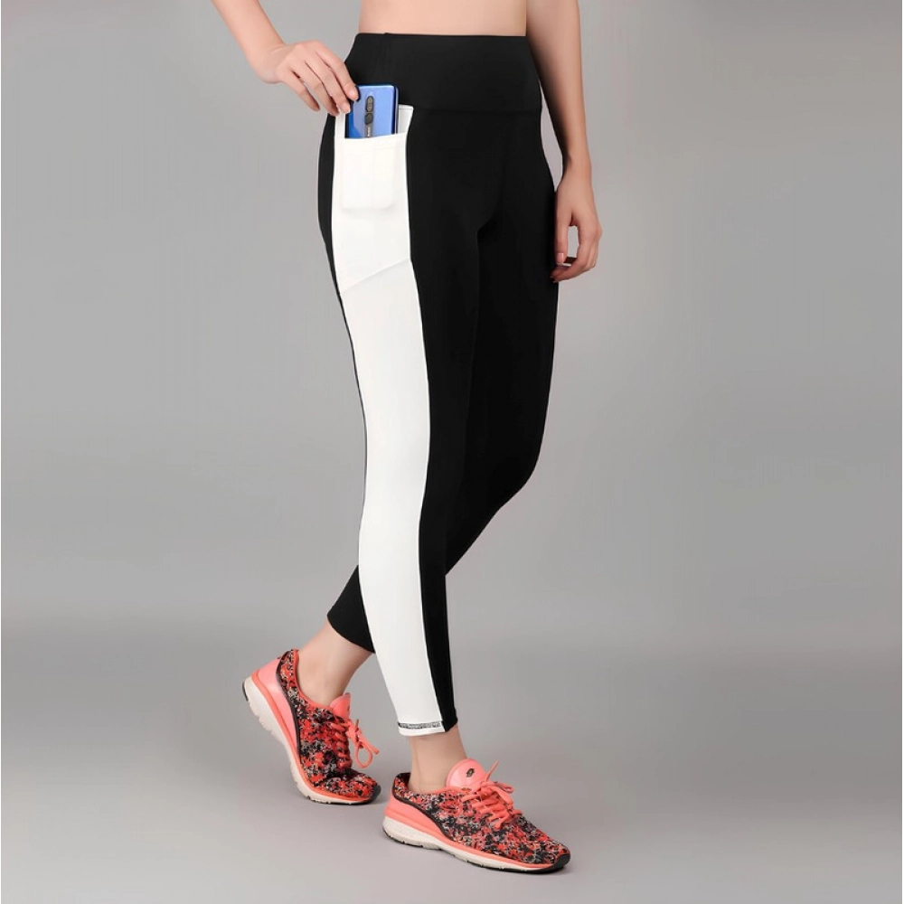 Dropship Women's Polyester Solid Ankle length High Waisted Tights (Black)