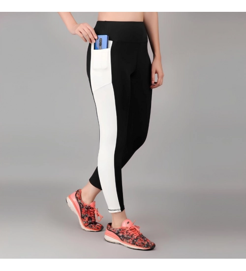 Women's Polyester Solid Ankle length High Waisted Tights (Black)