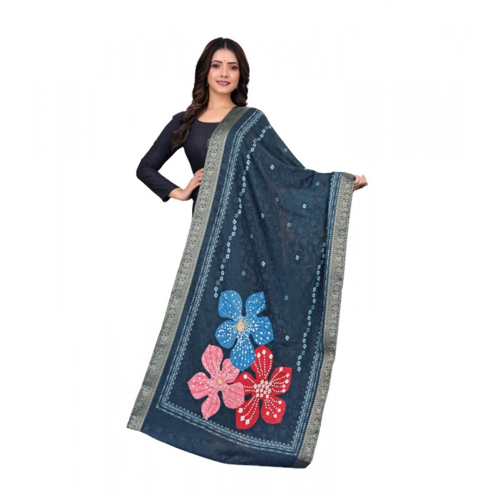 Women's chanderi silk Printed Dupatta (Navy Blue, Length: 2 Mtr) Women's chanderi silk Printed Dupatta (Navy Blue, Length: 2 Mtr)