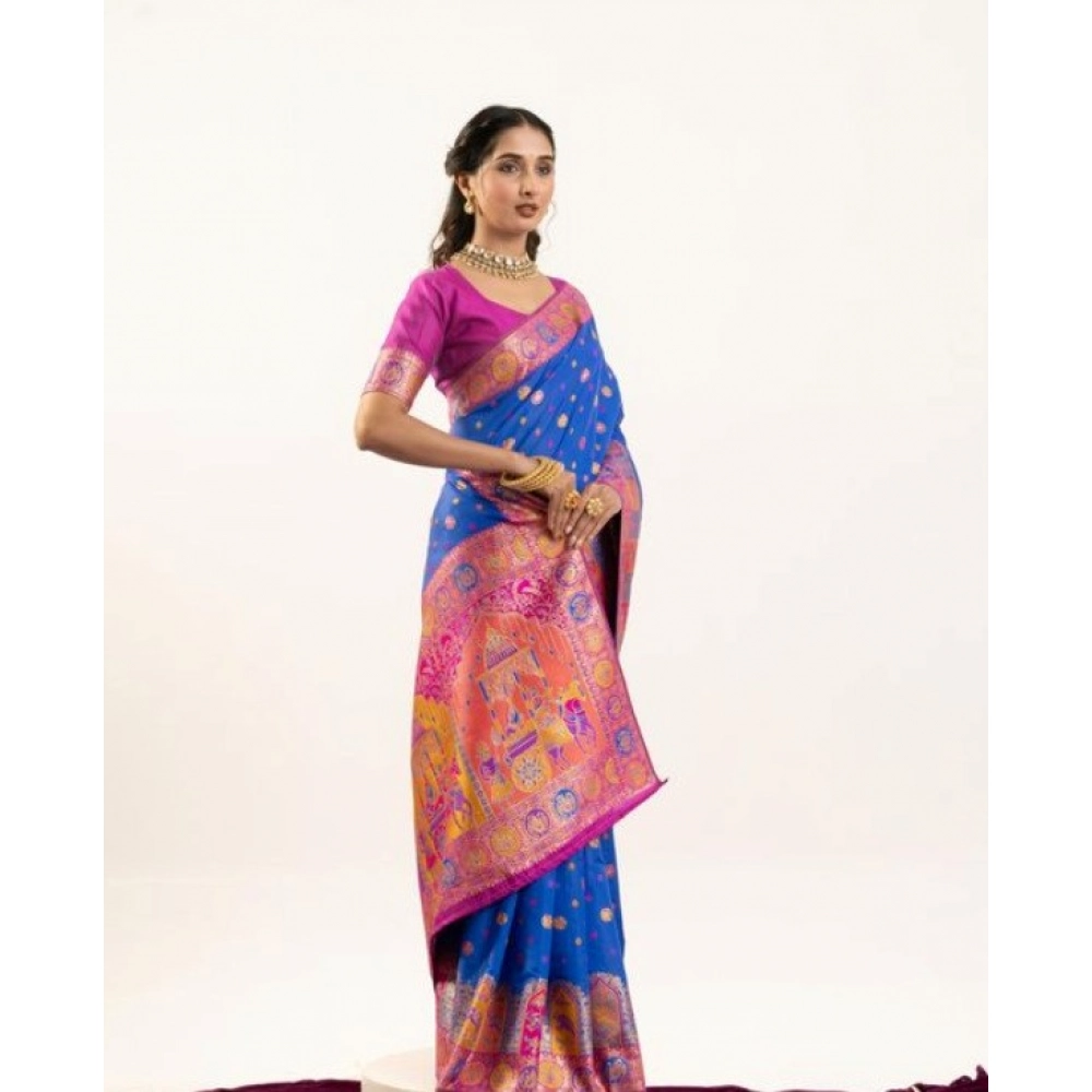 Women's Faux_Banarasi Woven Motifs Saree With Unstitched Blouse 5.5Mtr (Royal_Blue)