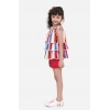 Girl's Polyester Crepe Striped Tie Ups Shorts Set (Multicolor)
