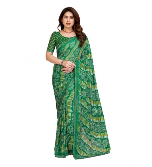 Women's Georgette Printed Saree With Unstitched Blouse 5.5Mtr (Green)