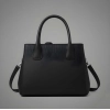 Women's PU Leather Solid Shoulder Zipper Handbag (Black)