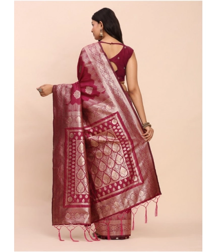 Women's Banarasi Silk Printed Saree With Unstitched Blouse 5.5Mtr (Magenta) Women's Banarasi Silk Printed Saree With Unstitched Blouse 5.5Mtr (Magenta)