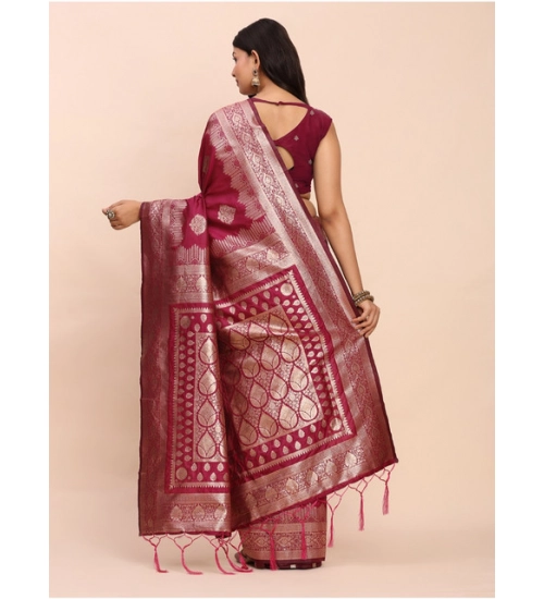 Women's Banarasi Silk Printed Saree With Unstitched Blouse 5.5Mtr (Magenta) Women's Banarasi Silk Printed Saree With Unstitched Blouse 5.5Mtr (Magenta)