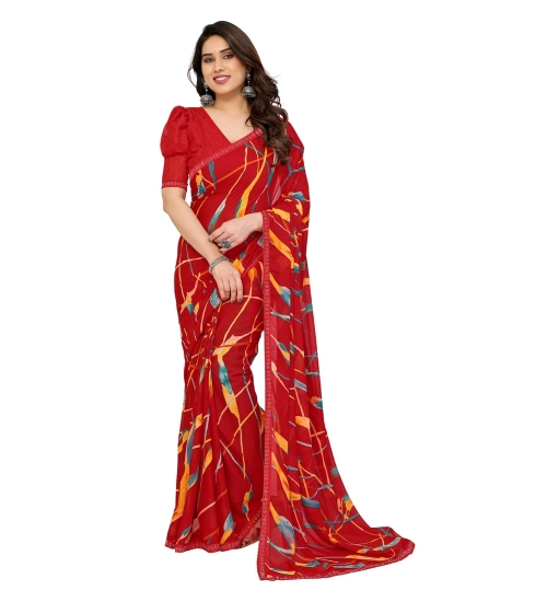Women's Georgette Printed Saree With Unstitched Blouse 5.5Mtr (Red)