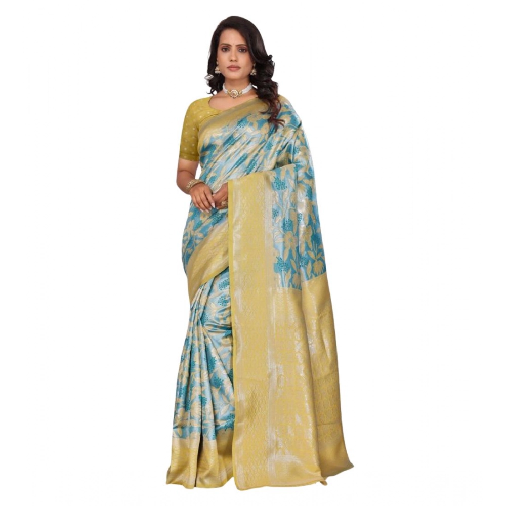 Women's Banarasi Silk Jaquard Woven Saree With Unstitched Blouse 5.5Mtr (Yellow) Women's Banarasi Silk Jaquard Woven Saree With Unstitched Blouse 5.5Mtr (Yellow)
