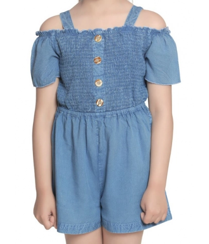 Girl's Rayon Solid Sleeveless Jumpsuit (Blue)