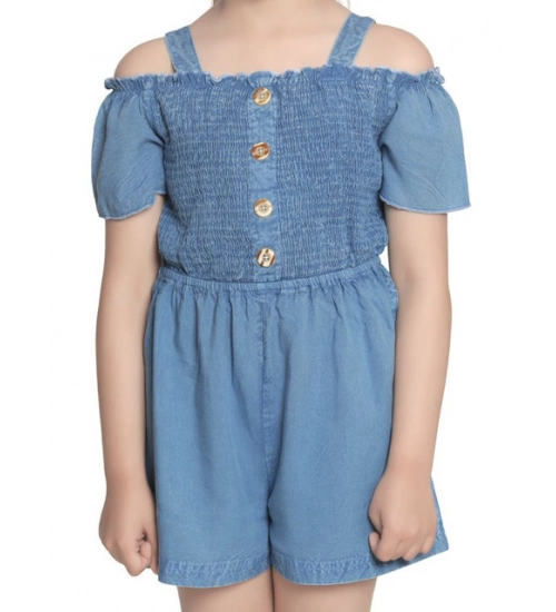Girl's Rayon Solid Sleeveless Jumpsuit (Blue)