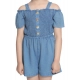 Girl's Rayon Solid Sleeveless Jumpsuit (Blue)
