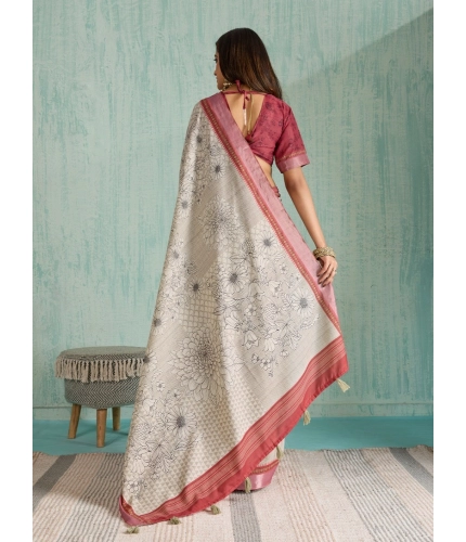 Women's Silk Blend Printed Saree With Unstitched Blouse 5.5Mtr (Beige) Women's Silk Blend Printed Saree With Unstitched Blouse 5.5Mtr (Beige)