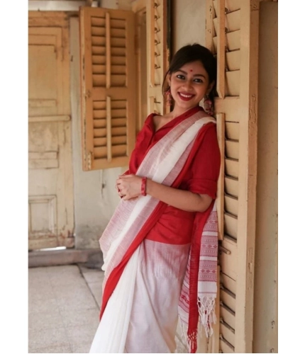 Women's Soft Lilan Printed Saree With Unstitched Blouse 5.5Mtr (White) Women's Soft Lilan Printed Saree With Unstitched Blouse 5.5Mtr (White)
