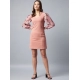 Women's Polyester Lycra And Organza Floral Balloon Sleeve Dress (Pink) Women's Polyester Lycra And Organza Floral Balloon Sleeve Dress (Pink)