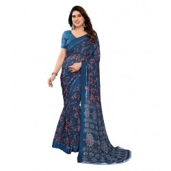 Women's Georgette Printed Saree With Unstitched Blouse 5.5Mtr (Blue)