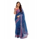 Women's Faux Linen Floral Print Ready to wear Saree With Unstitched Blouse 5.5Mtr (Blue)