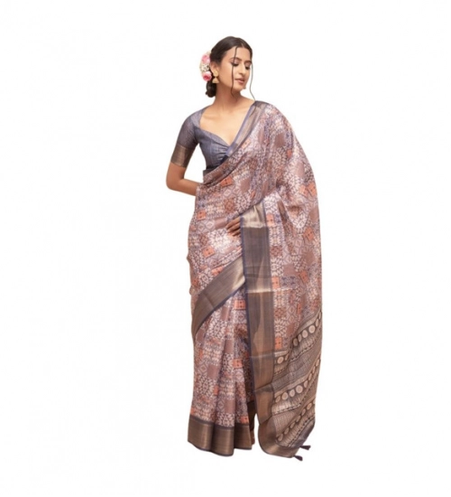 Women's Polyester Printed Saree With Unstitched Blouse 5.5 Mtr (Multicolor)