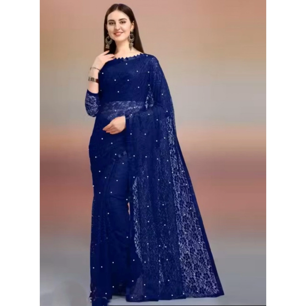 Women's Net Self Design Saree With Unstitched Blouse 5.5Mtr (Navy Blue) Women's Net Self Design Saree With Unstitched Blouse 5.5Mtr (Navy Blue)