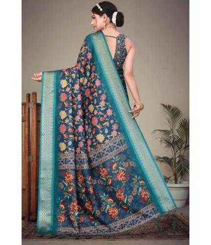 Women's Cotton Silk Printed Saree With Unstitched Blouse 5.5Mtr (Blue) Women's Cotton Silk Printed Saree With Unstitched Blouse 5.5Mtr (Blue)
