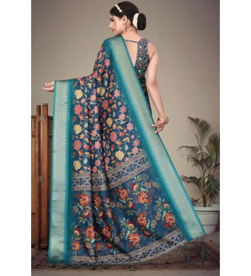 Women's Cotton Silk Printed Saree With Unstitched Blouse 5.5Mtr (Blue) Women's Cotton Silk Printed Saree With Unstitched Blouse 5.5Mtr (Blue)