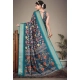 Women's Cotton Silk  Printed Saree With Unstitched Blouse 5.5Mtr (Blue)