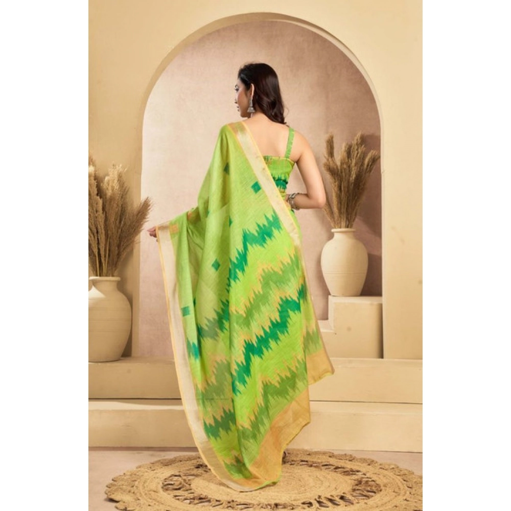 Women's Faux Linen Floral Print Ready to wear Saree With Unstitched Blouse 5.5Mtr (Green) Women's Faux Linen Floral Print Ready to wear Saree With Unstitched Blouse 5.5Mtr (Green)