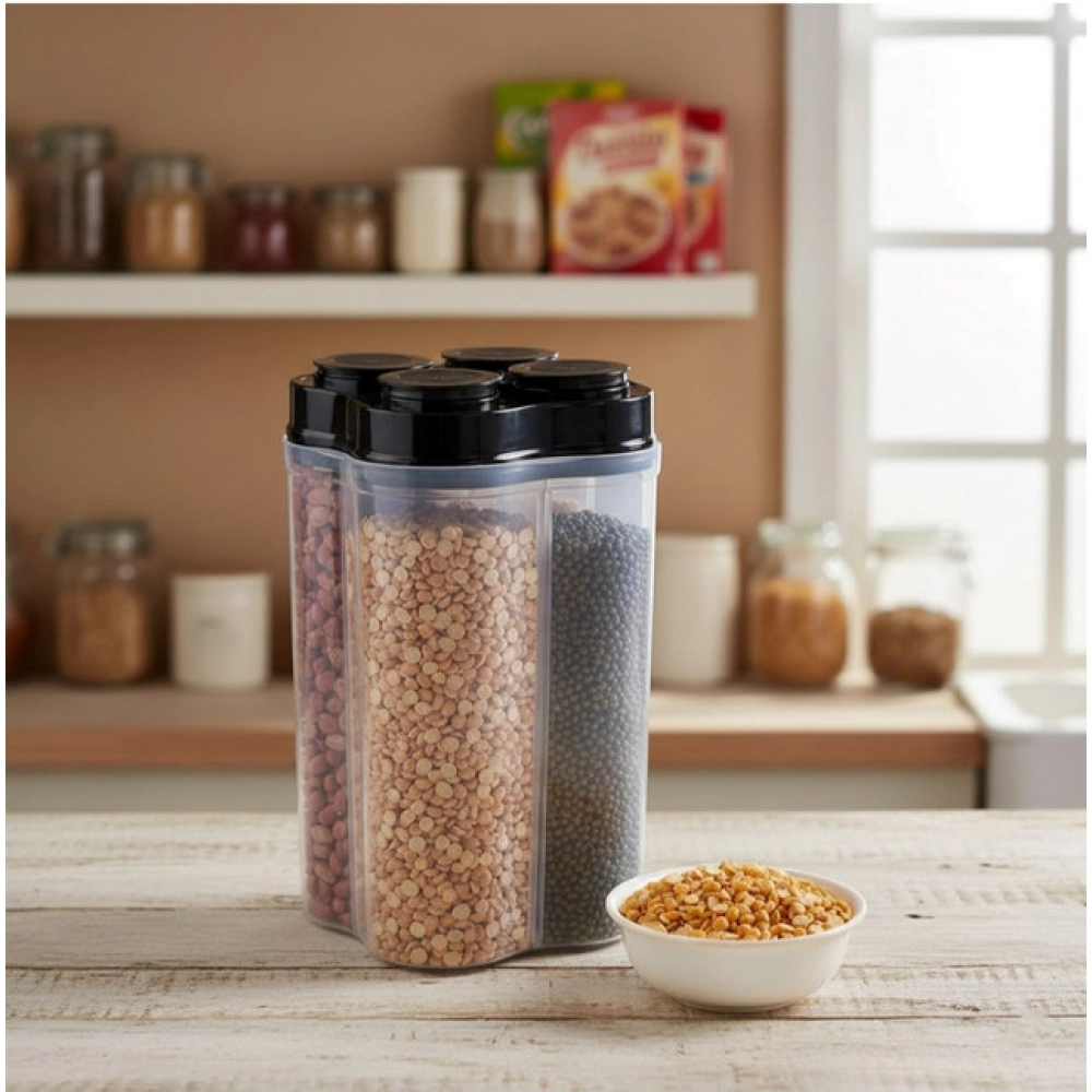 Plastic 2-Pcs Set, 4 Section Container Jar For Grocery (Multicolor)