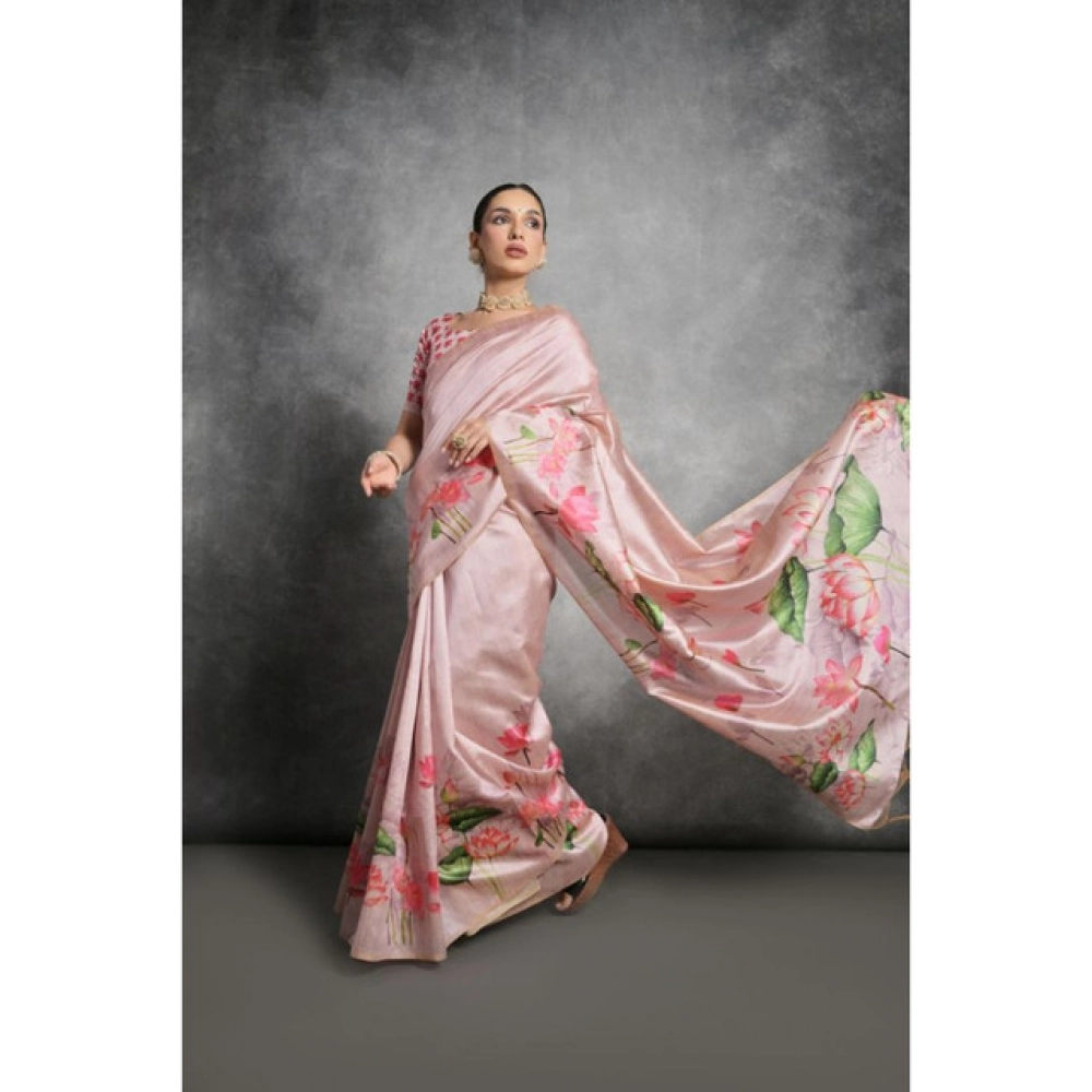 Women's Cotton Printed Saree With Unstitched Blouse 5.5 Mtr (Pink) Women's Cotton Printed Saree With Unstitched Blouse 5.5 Mtr (Pink)