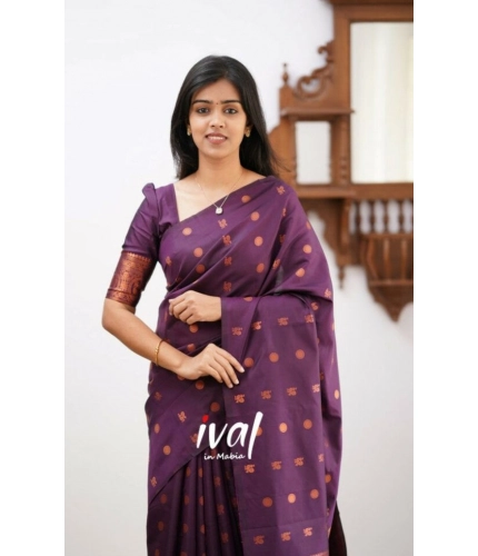 Women's Soft Lichi Silk Printed Saree With Unstitched Blouse 5.5Mtr (Purple)