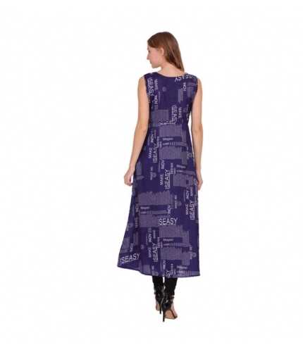 Women's Casual Crepe Sleeveless Slit Dress (Navy Blue)
