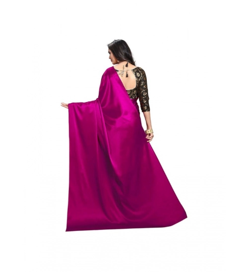 Women's Satin Solid Saree With Unstitched Blouse 5.5Mtr (Magenta)