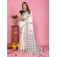 Women's Linen Cotton Printed Saree With Unstitched Blouse 5.5Mtr (Off White)