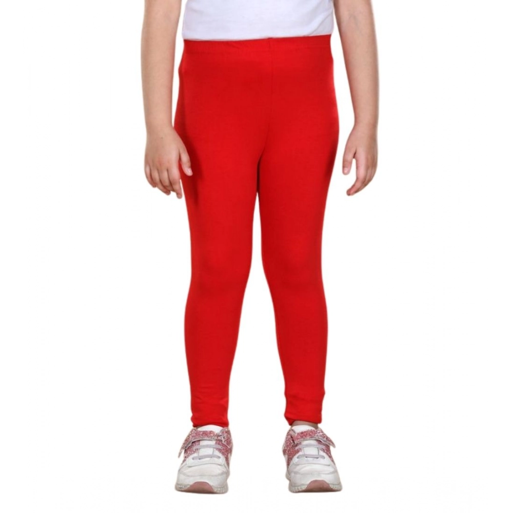 Girl's Cotton Lycra Solid Elasticated Leggings (Red) Girl's Cotton Lycra Solid Elasticated Leggings (Red)