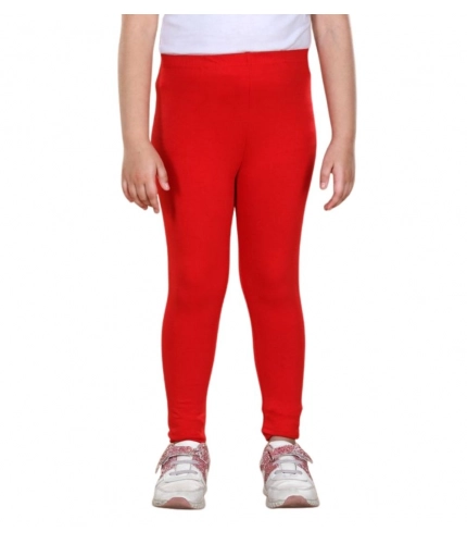 Girl's Cotton Lycra Solid Elasticated Leggings (Red)