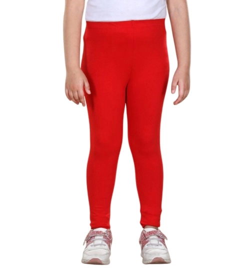 Girl's Cotton Lycra Solid Elasticated Leggings (Red)