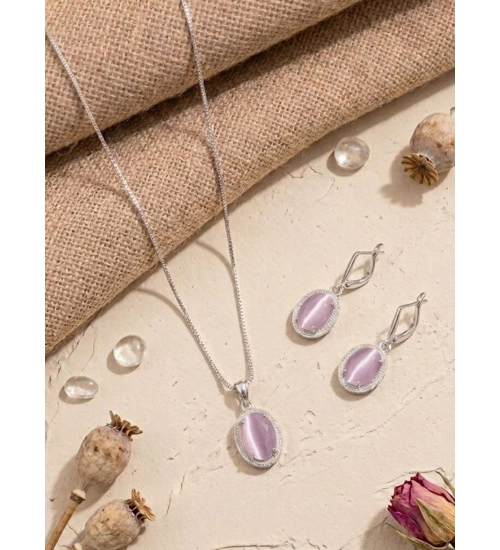 Women's Brass Silver Plated Pendant Set (Pink)