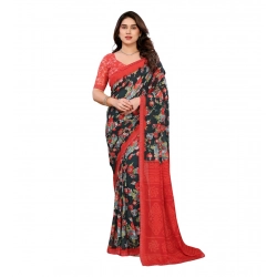 Women's Georgette Printed Saree With Unstitched Blouse 5.5Mtr (Green)