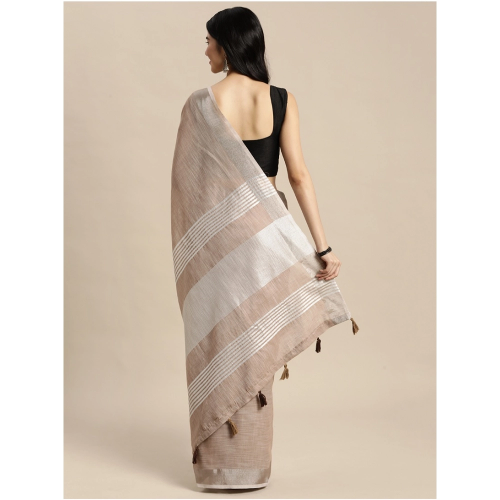 Women's Linen Cotton Printed Saree With Unstitched Blouse 5.5Mtr (Beige) Women's Linen Cotton Printed Saree With Unstitched Blouse 5.5Mtr (Beige)