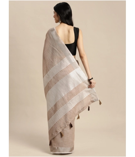 Women's Linen Cotton Printed Saree With Unstitched Blouse 5.5Mtr (Beige)