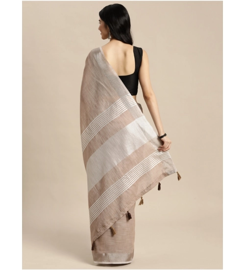 Women's Linen Cotton Printed Saree With Unstitched Blouse 5.5Mtr (Beige)