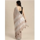 Women's Linen Cotton Printed Saree With Unstitched Blouse 5.5Mtr (Beige)