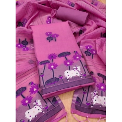 Women's Banarasi Silk Printed Unstitched Salwar Suit Material With Dupatta (Pink, 3Mtrs)