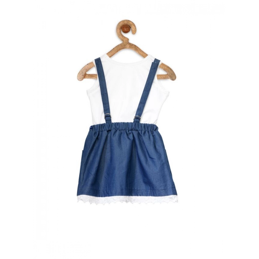 Girl's Denim Embellished Sleeveless Skirt with inner (Dark Blue) Girl's Denim Embellished Sleeveless Skirt with inner (Dark Blue)