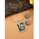Women's Brass Silver Plated Pendant Set (Green)