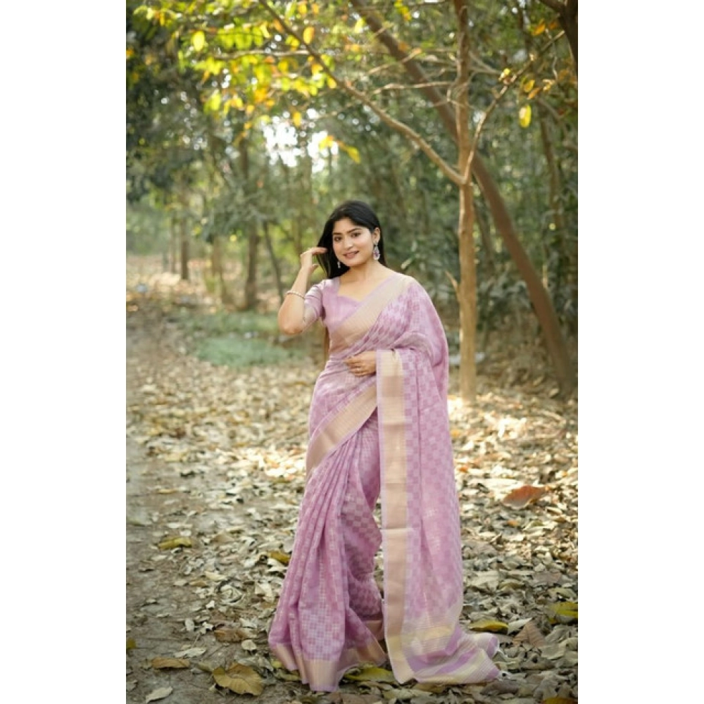 Women's Silk_Blend Checked Saree With Unstitched Blouse 5.5Mtr (Lavender) Women's Silk_Blend Checked Saree With Unstitched Blouse 5.5Mtr (Lavender)