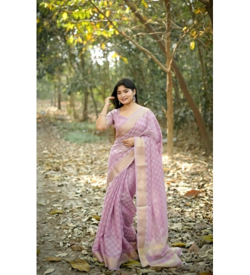 Women's Silk_Blend Checked Saree With Unstitched Blouse 5.5Mtr (Lavender)